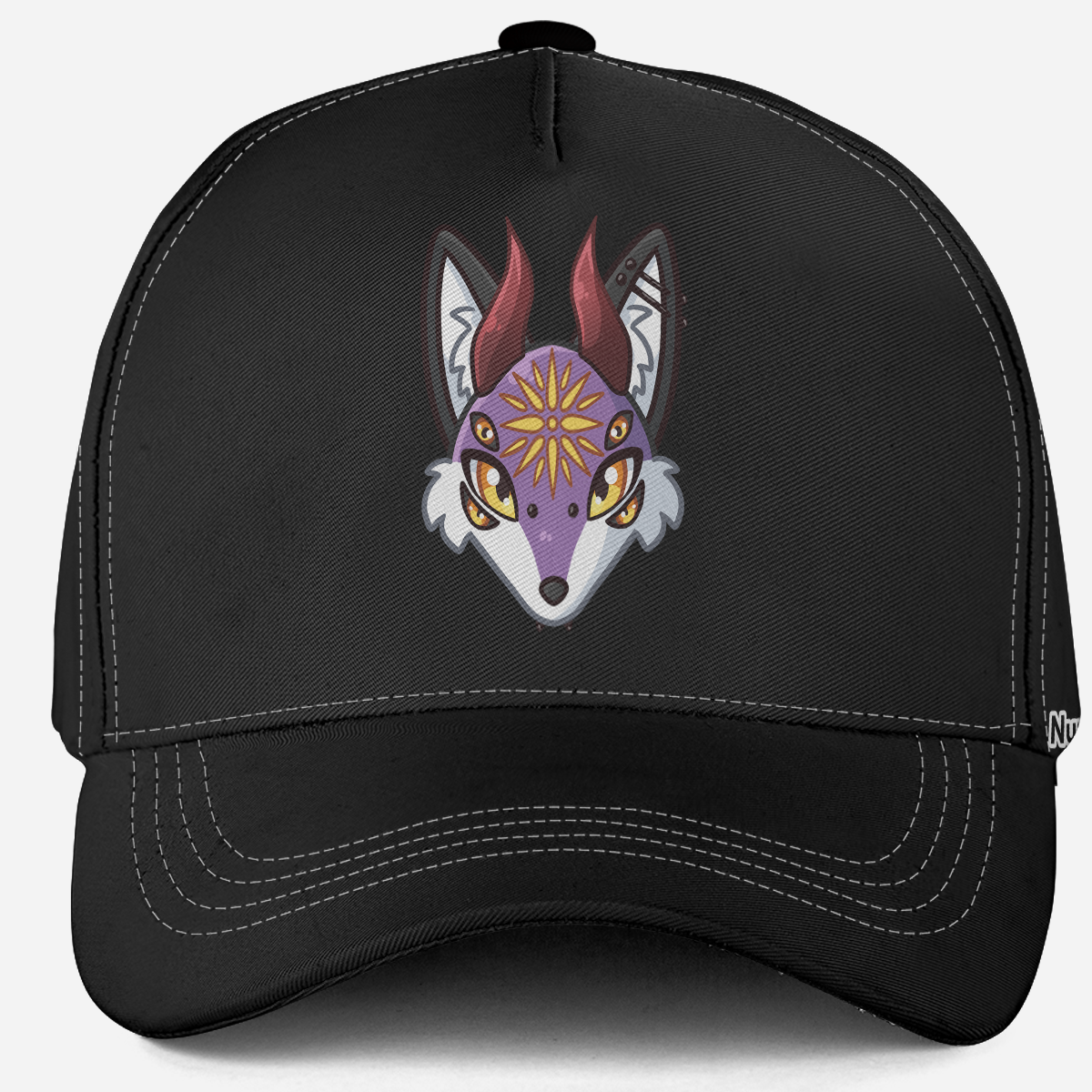 Purple Fox Channel-Kappe mit Maskottchen-Print